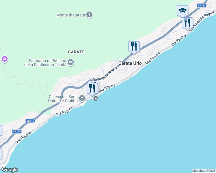 map of restaurants, bars, coffee shops, grocery stores, and more near 44 Via Regina in Carate Urio