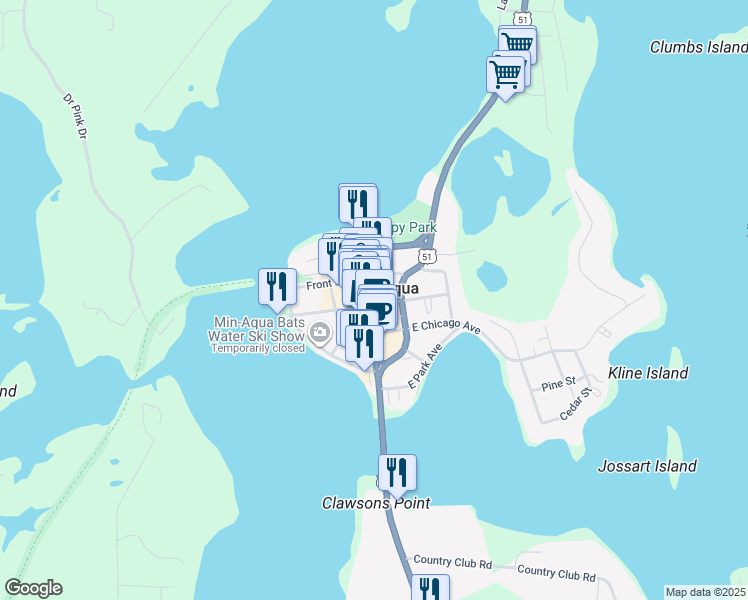 map of restaurants, bars, coffee shops, grocery stores, and more near 500 Oneida Street in Minocqua