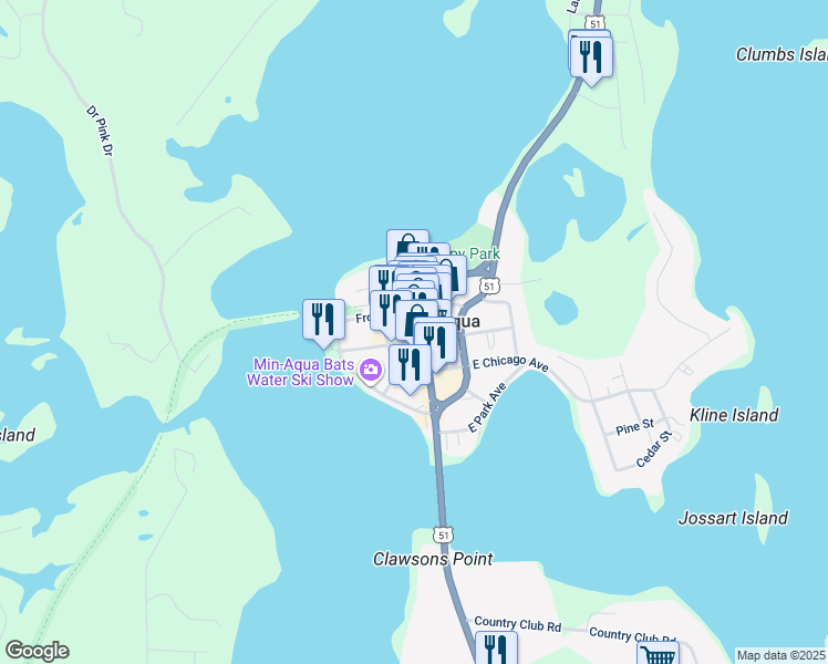 map of restaurants, bars, coffee shops, grocery stores, and more near 230 East Front Street in Minocqua