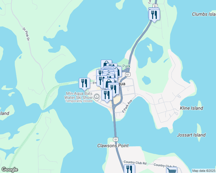 map of restaurants, bars, coffee shops, grocery stores, and more near 230 East Front Street in Minocqua