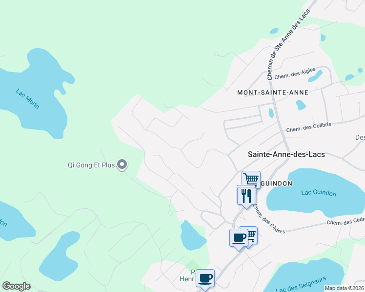 map of restaurants, bars, coffee shops, grocery stores, and more near 2 Chemin Belle de Jour in Sainte-Anne-des-Lacs