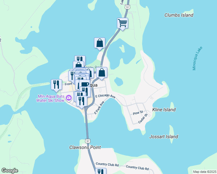 map of restaurants, bars, coffee shops, grocery stores, and more near 522 Menominee Street in Minocqua