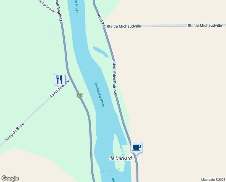 map of restaurants, bars, coffee shops, grocery stores, and more near 2864 Chemin des Patriotes in Saint-Ours