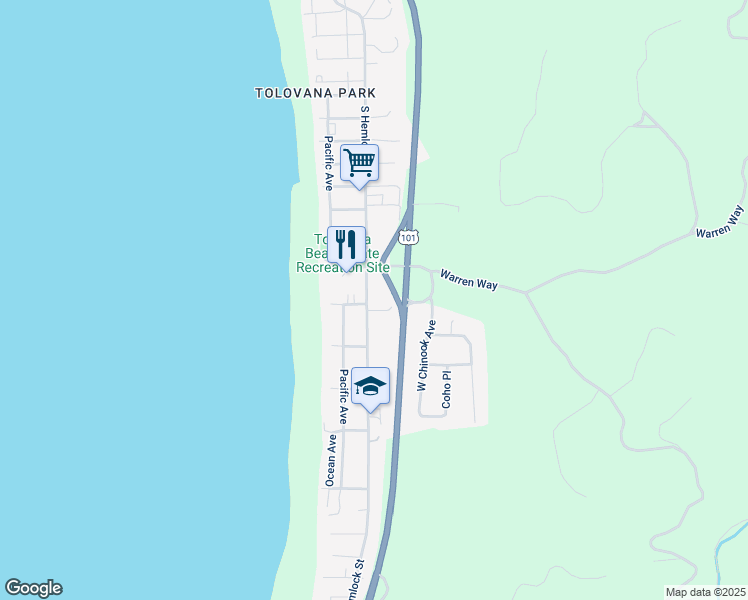map of restaurants, bars, coffee shops, grocery stores, and more near 3407 South Hemlock Street in Cannon Beach