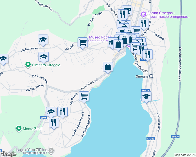map of restaurants, bars, coffee shops, grocery stores, and more near 82 Via L. Comoli in Omegna