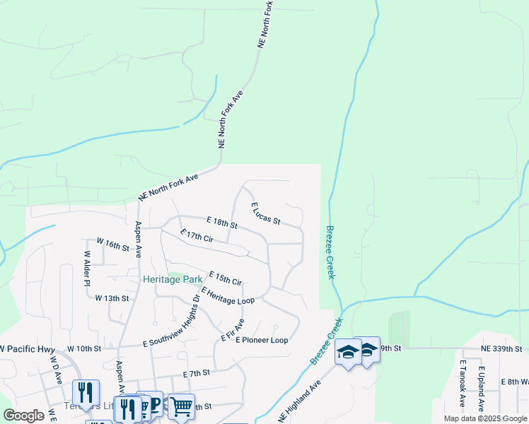 map of restaurants, bars, coffee shops, grocery stores, and more near 1091 East Lucas Street in La Center