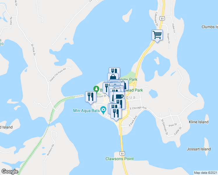 map of restaurants, bars, coffee shops, grocery stores, and more near 138 Lakeshore Drive in Minocqua