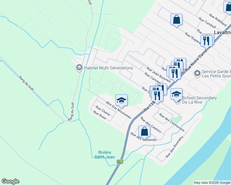 map of restaurants, bars, coffee shops, grocery stores, and more near 471 Rue Georges-Estu in Lavaltrie