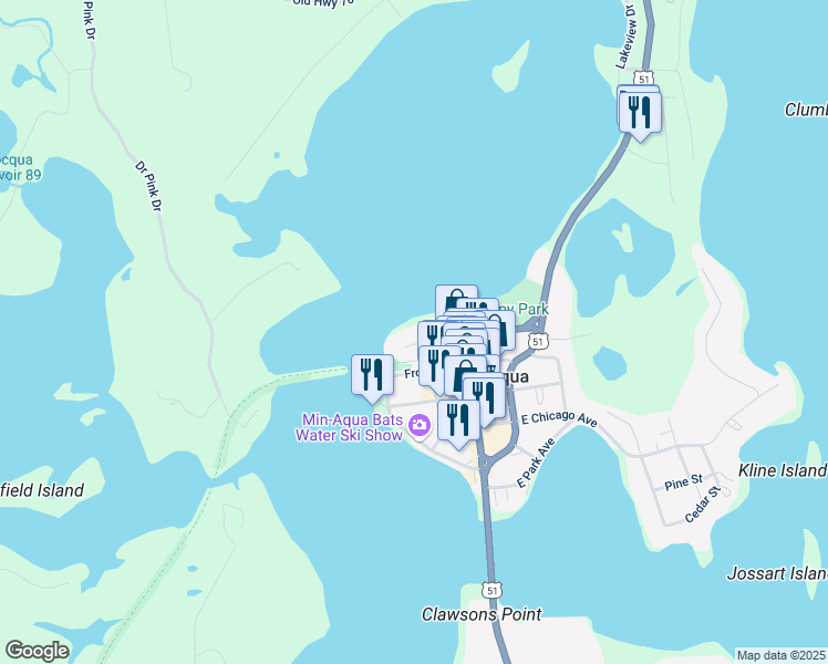 map of restaurants, bars, coffee shops, grocery stores, and more near 138 Lakeshore Drive in Minocqua