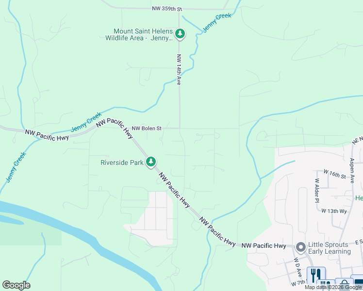 map of restaurants, bars, coffee shops, grocery stores, and more near 1402 West 19th Circle in La Center