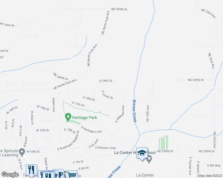 map of restaurants, bars, coffee shops, grocery stores, and more near 1998 East Heitman Circle in La Center
