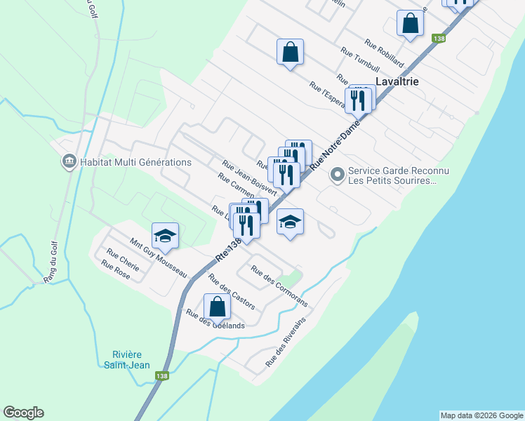map of restaurants, bars, coffee shops, grocery stores, and more near 581 Rue Notre Dame in Lavaltrie