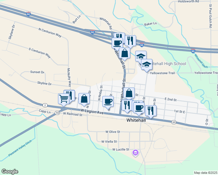 map of restaurants, bars, coffee shops, grocery stores, and more near 270-306 North Brooke Street in Whitehall