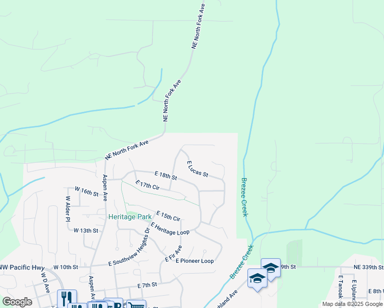 map of restaurants, bars, coffee shops, grocery stores, and more near 851 East Lucas Street in La Center