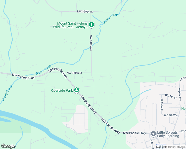 map of restaurants, bars, coffee shops, grocery stores, and more near 1314 Northwest Bolen Street in La Center