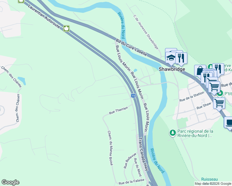 map of restaurants, bars, coffee shops, grocery stores, and more near 592 Rue Chapleau in Prévost