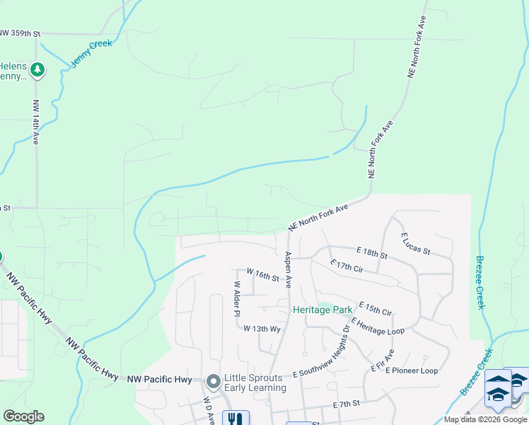 map of restaurants, bars, coffee shops, grocery stores, and more near 131 West 20th Way in La Center