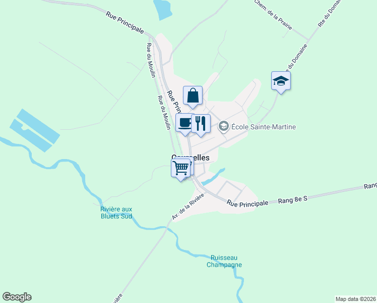 map of restaurants, bars, coffee shops, grocery stores, and more near 187 Rue Principale in Courcelles