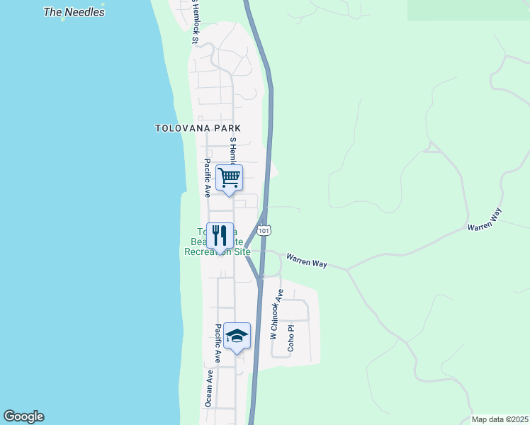 map of restaurants, bars, coffee shops, grocery stores, and more near 2657 North Highway 101 in Clatsop County