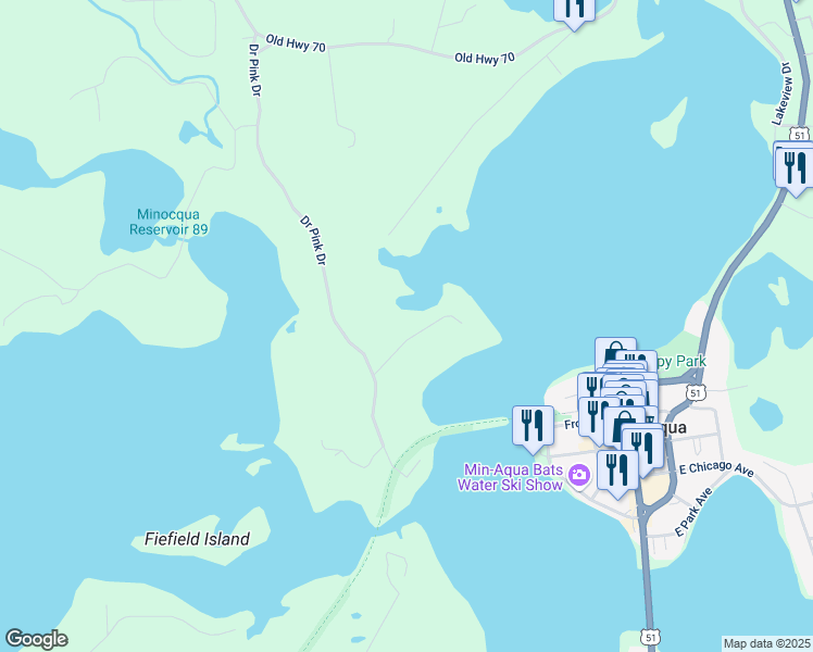 map of restaurants, bars, coffee shops, grocery stores, and more near 9759 Island City Point Road in Minocqua