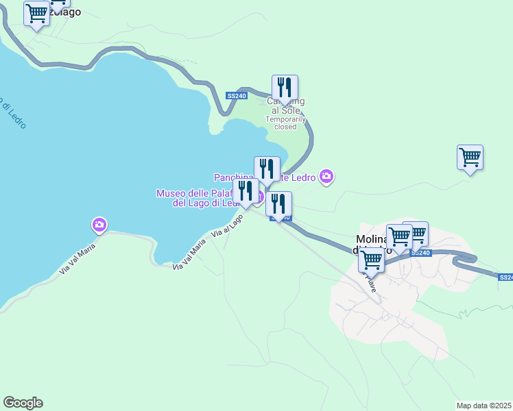 map of restaurants, bars, coffee shops, grocery stores, and more near 1 Via Lungo Lago in Molveno