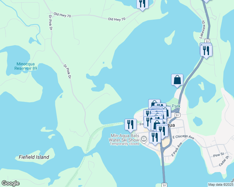 map of restaurants, bars, coffee shops, grocery stores, and more near 9700 Island City Point Road in Minocqua