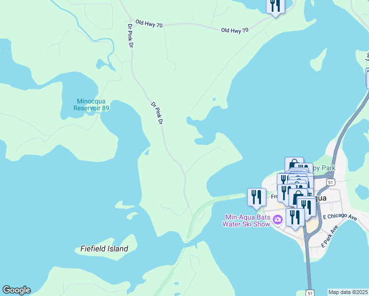 map of restaurants, bars, coffee shops, grocery stores, and more near 9759 Island City Point Road in Minocqua