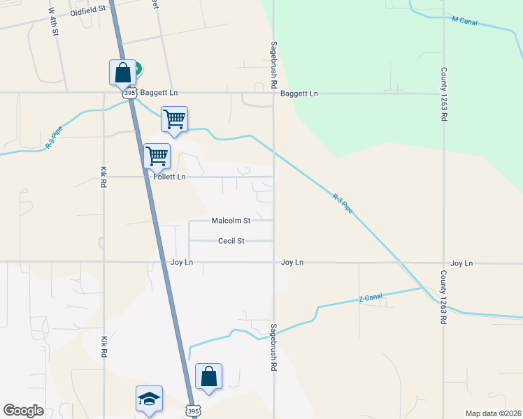 map of restaurants, bars, coffee shops, grocery stores, and more near 80486 Sagebrush Road in Hermiston