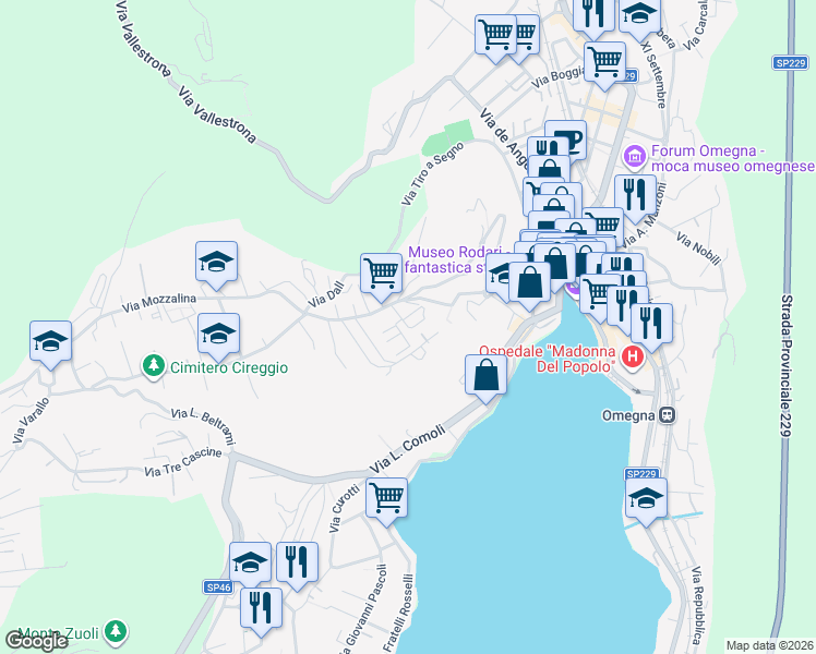 map of restaurants, bars, coffee shops, grocery stores, and more near 9 Via Guglielmo Oberdan in Omegna