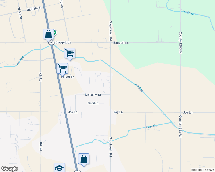 map of restaurants, bars, coffee shops, grocery stores, and more near 80486 Sagebrush Road in Hermiston