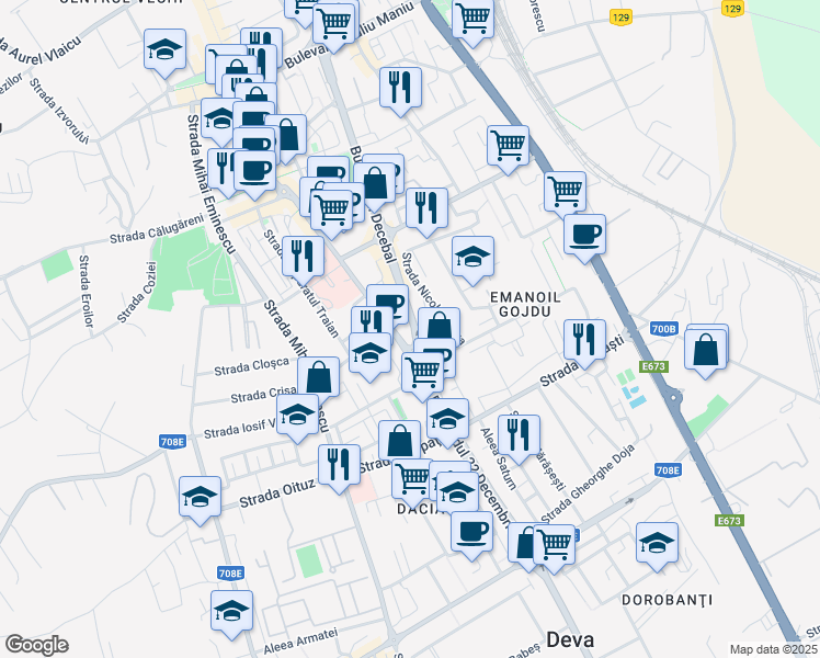 map of restaurants, bars, coffee shops, grocery stores, and more near Bulevardul 22 Decembrie in Deva