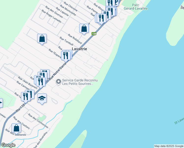 map of restaurants, bars, coffee shops, grocery stores, and more near 141 Rue de la Plage in Lavaltrie