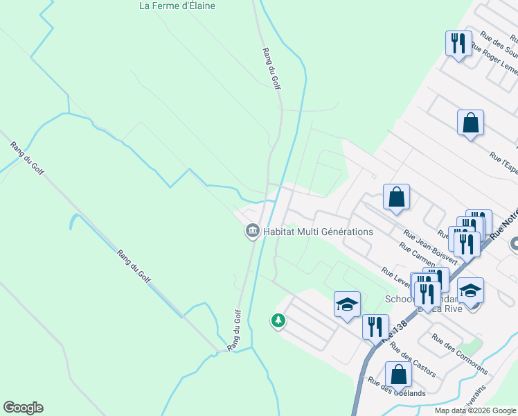 map of restaurants, bars, coffee shops, grocery stores, and more near 220 Rang du Golf in Lavaltrie