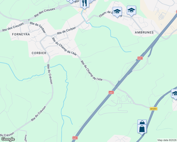 map of restaurants, bars, coffee shops, grocery stores, and more near Route du Champ de l'Ale in Chavanod