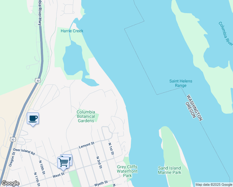map of restaurants, bars, coffee shops, grocery stores, and more near 585 Grey Cliffs Road in St. Helens