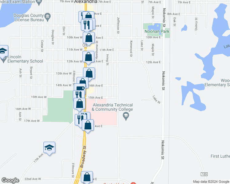 map of restaurants, bars, coffee shops, grocery stores, and more near 1412 Jefferson Street in Alexandria