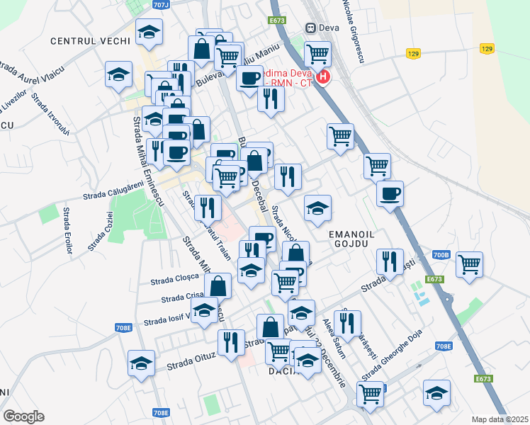 map of restaurants, bars, coffee shops, grocery stores, and more near 1 Bulevardul Decebal in Deva