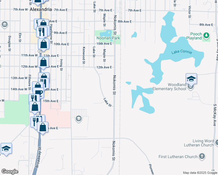 map of restaurants, bars, coffee shops, grocery stores, and more near 1415 Lake Street in Alexandria