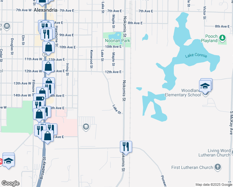 map of restaurants, bars, coffee shops, grocery stores, and more near 1415 Lake Street in Alexandria