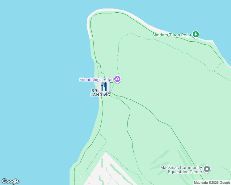map of restaurants, bars, coffee shops, grocery stores, and more near British Landing Road in Mackinac Island