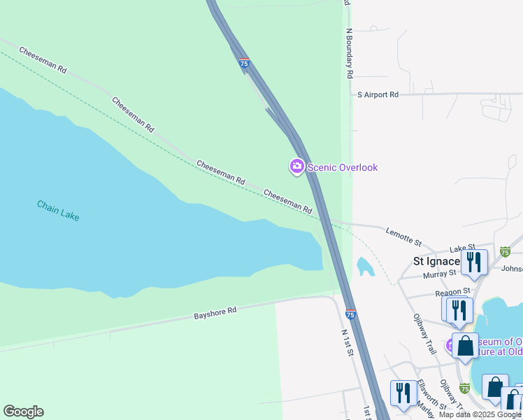 map of restaurants, bars, coffee shops, grocery stores, and more near 451 Cheeseman Road in St. Ignace