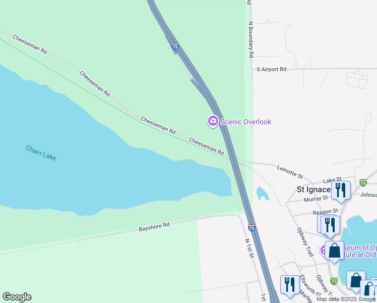 map of restaurants, bars, coffee shops, grocery stores, and more near 451 Cheeseman Road in St. Ignace