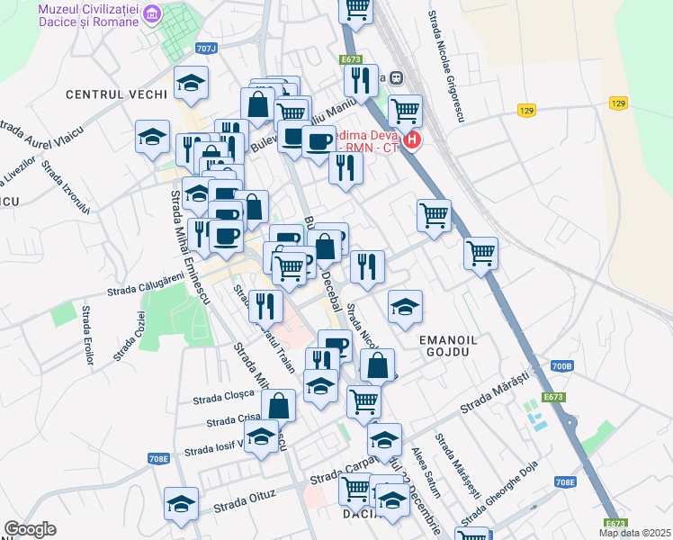 map of restaurants, bars, coffee shops, grocery stores, and more near 15 Bulevardul Decebal in Deva