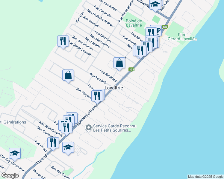 map of restaurants, bars, coffee shops, grocery stores, and more near 931 Rue Notre-Dame in Lavaltrie