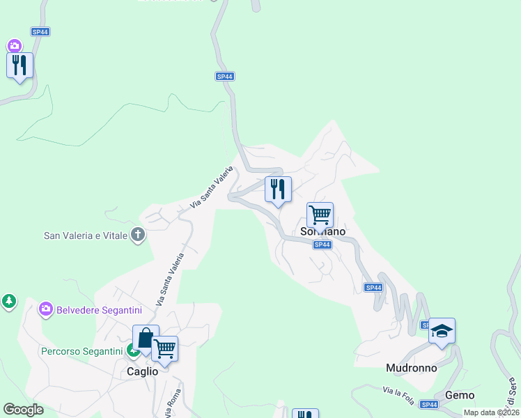 map of restaurants, bars, coffee shops, grocery stores, and more near 33 Pian del Tivano in Provincia di Como