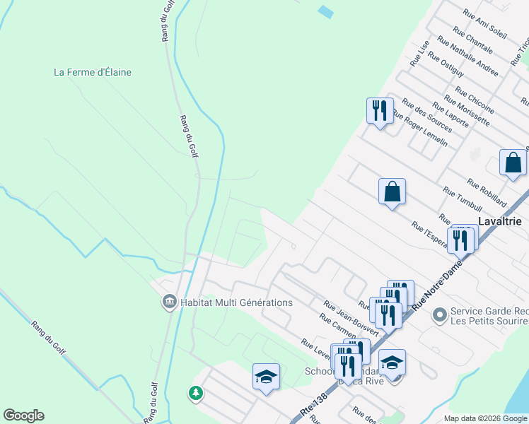 map of restaurants, bars, coffee shops, grocery stores, and more near 191 Rue des Villas in Lavaltrie