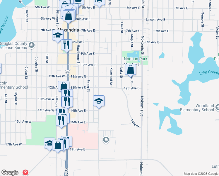 map of restaurants, bars, coffee shops, grocery stores, and more near 423 12th Avenue East in Alexandria