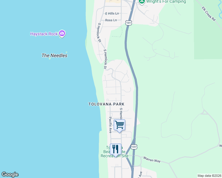 map of restaurants, bars, coffee shops, grocery stores, and more near 255 West Gulcana Avenue in Cannon Beach