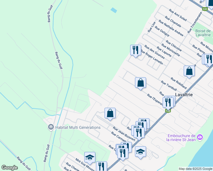 map of restaurants, bars, coffee shops, grocery stores, and more near 268 Rue Poliquin in Lavaltrie, Quebec