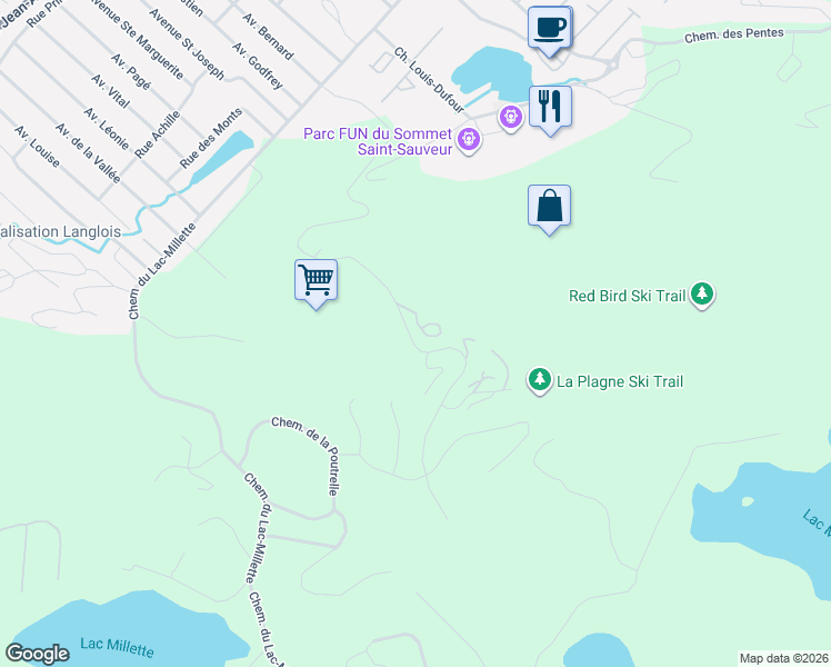 map of restaurants, bars, coffee shops, grocery stores, and more near 302 Montée Victor Nymark in Saint-Sauveur